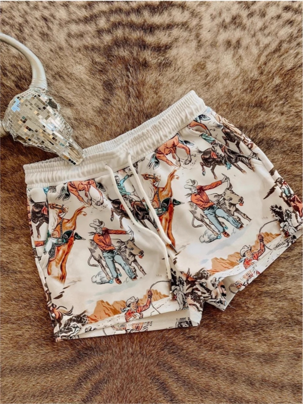 Wild West Rodeo Print Drawstring Shorts